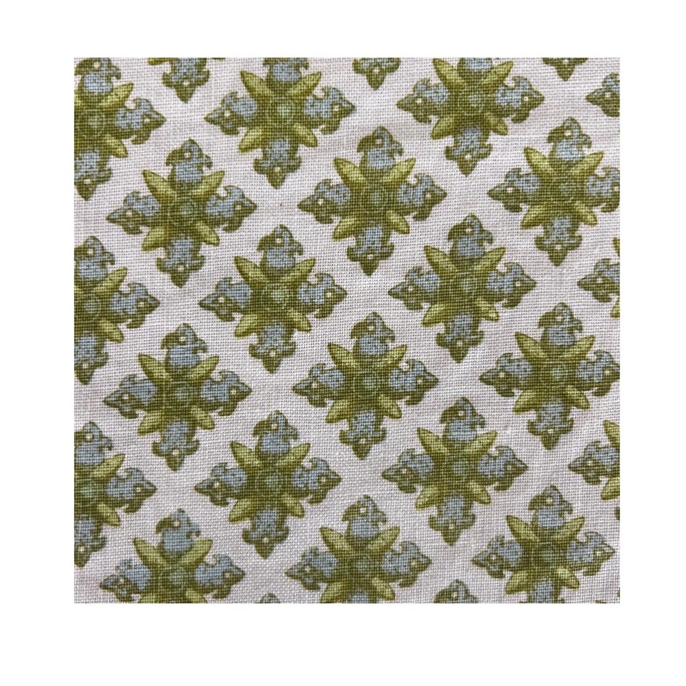Raoul Textiles GRANADA‎ Natural Linen Handprint Green Blue Beige Fabric 1.75yd